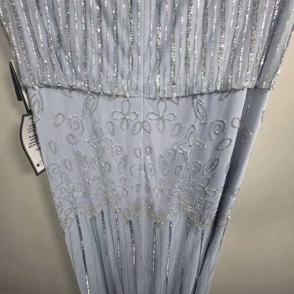 NWT Adrianna Papell Sequin bead illusion blouson dress glacier Size 18W - Picture 16 of 16